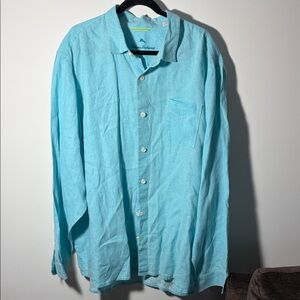 Tommy Bahama Sea Glass Breezer Linen Button Long Sleeve Shirt 3 XLT 🌊  *flawed*